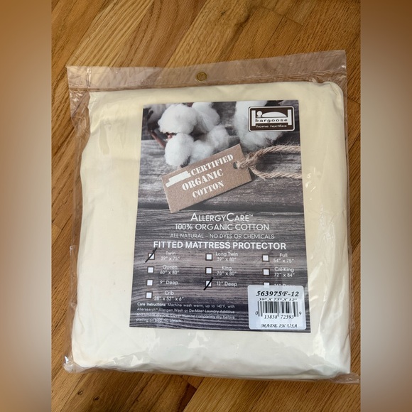 ALLERGY CARE 100% ORGANIC COTTON FITTED MATTRESS PROTECTOR TWIN NEW